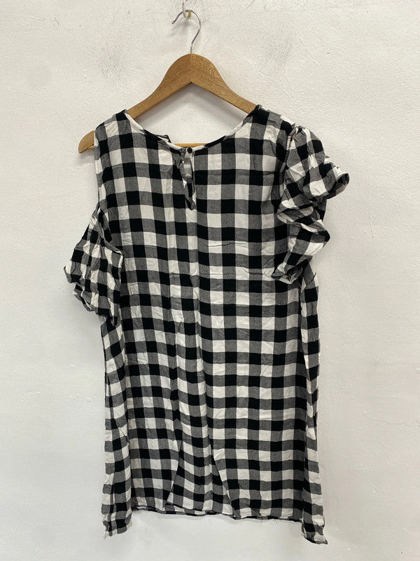 Fabulous Papaya Gingham large check cold shoulder dress Uk20 CR002
