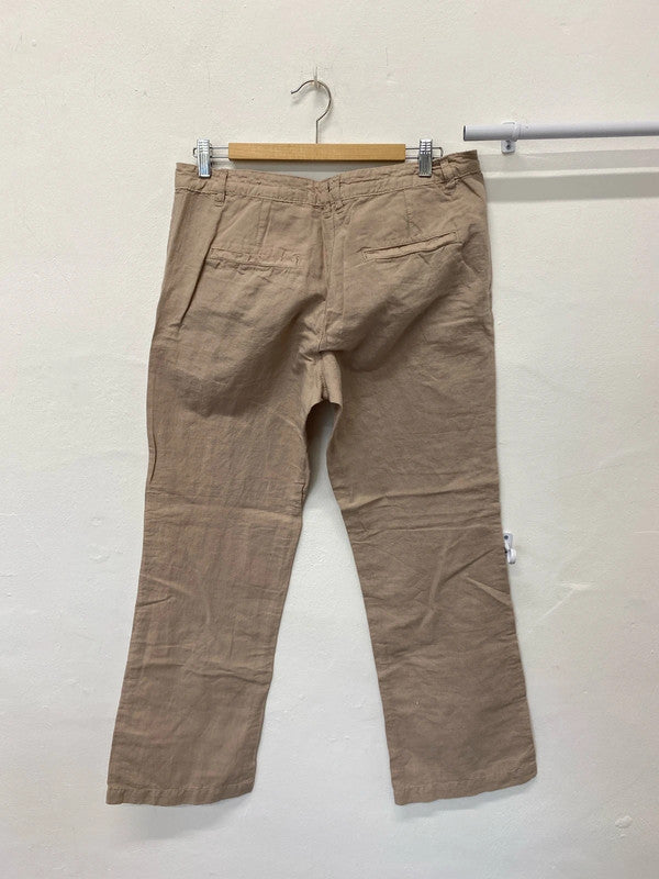 Fabulous Linen cotton taupe wide leg boho trousers Uk14 KM003