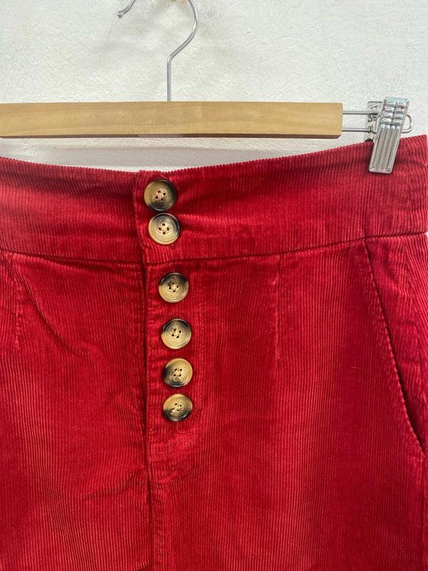 Sosandar Cherry Red Stylish Corduroy A-line Skirt UK 8 AG006