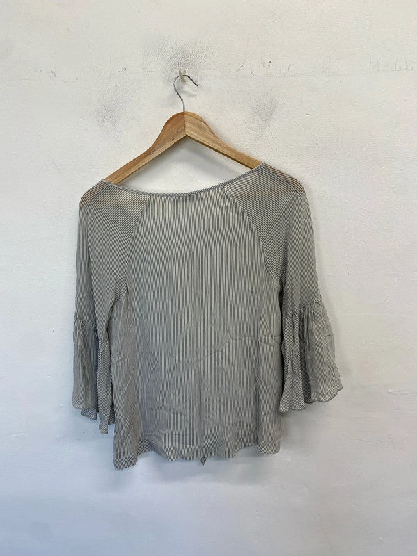 Lovely mint velvet grey striped frill semi sheer blouse UK 8 AG005