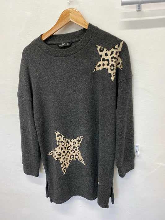 Fab F&F animal jumper dress Uk12 grey & gold LL003