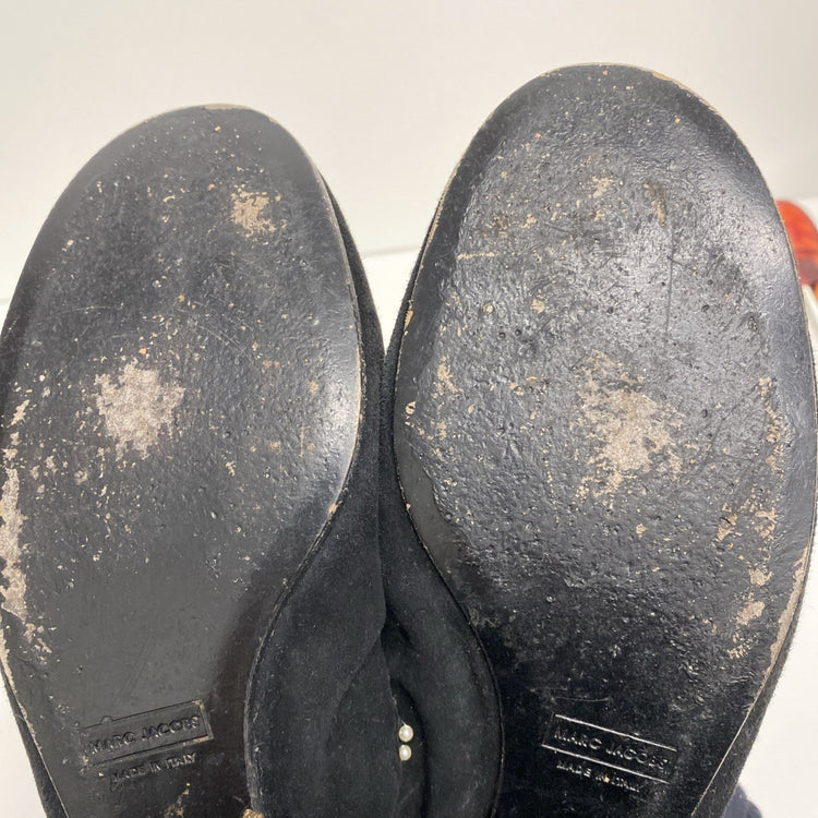 Marc Jacobs Leather Velvet Pearl Embellished Soft Ballet Pumps Uk8 EUR 41 CN001