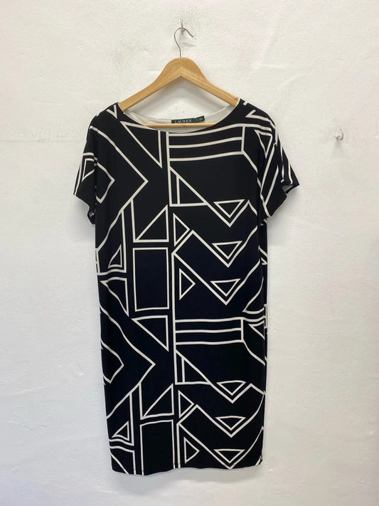 Lauren Ralph Lauren Chic Black & White Geometric Jersey Shift Dress Size S KM005