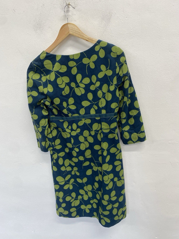 Lovely Boden Blue Green Leaf Print Cord dress UK 8L MM005