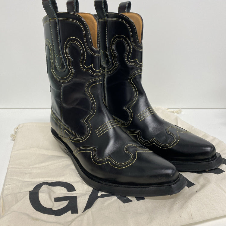 Fabulous Ganni RP £500 Brown Leather Mid Cowboy Boots Sz 40 UK7 CN001
