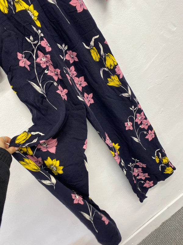 Lovely mango jumpsuit navy floral zip up UK S NS003