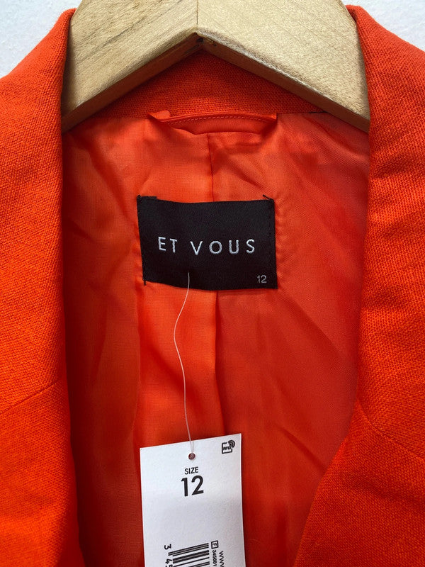 Fabulous bright tangerine linen blend blazer Uk12 New Et Vous AO001
