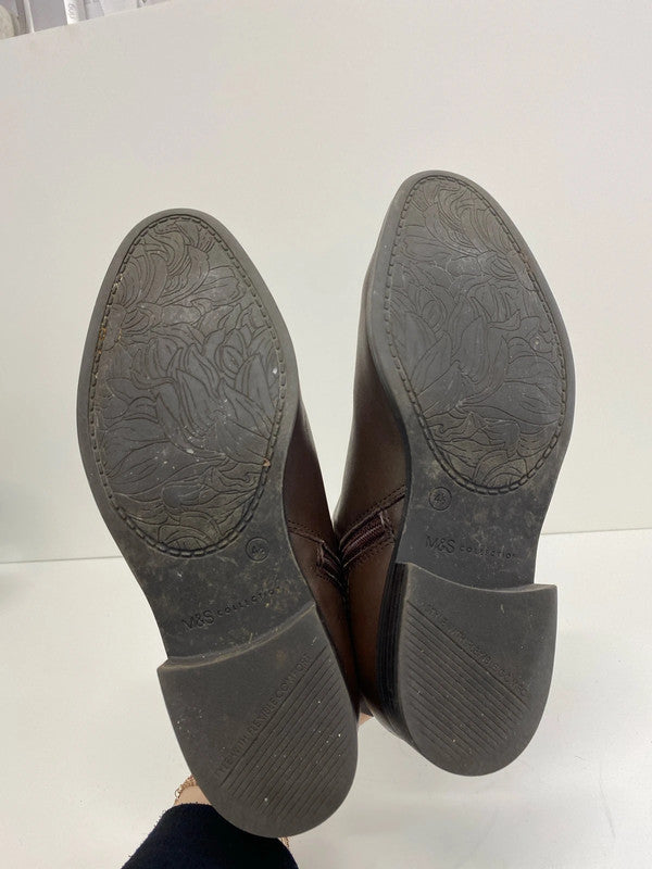 M&S Chic Chocolate Brown Leather Ankle Boots UK 4.5 NC001