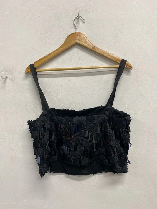 Stunning Zara cropped sparkle shimmer beaded tassel crop top UK L KS002