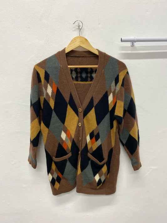 Fabulous vintage cardigan argyle pattern 70% Lambswool MM005