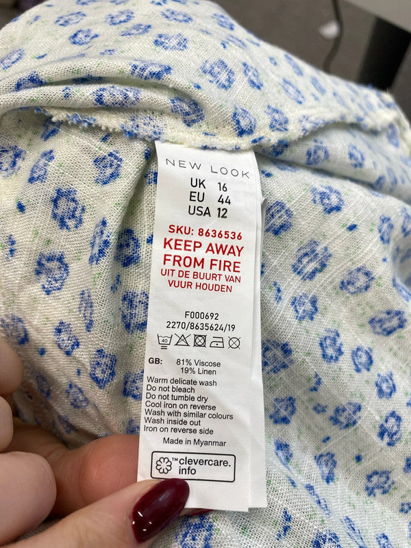 Lovely new look white blue floral maxi smock dress UK 16 LB005
