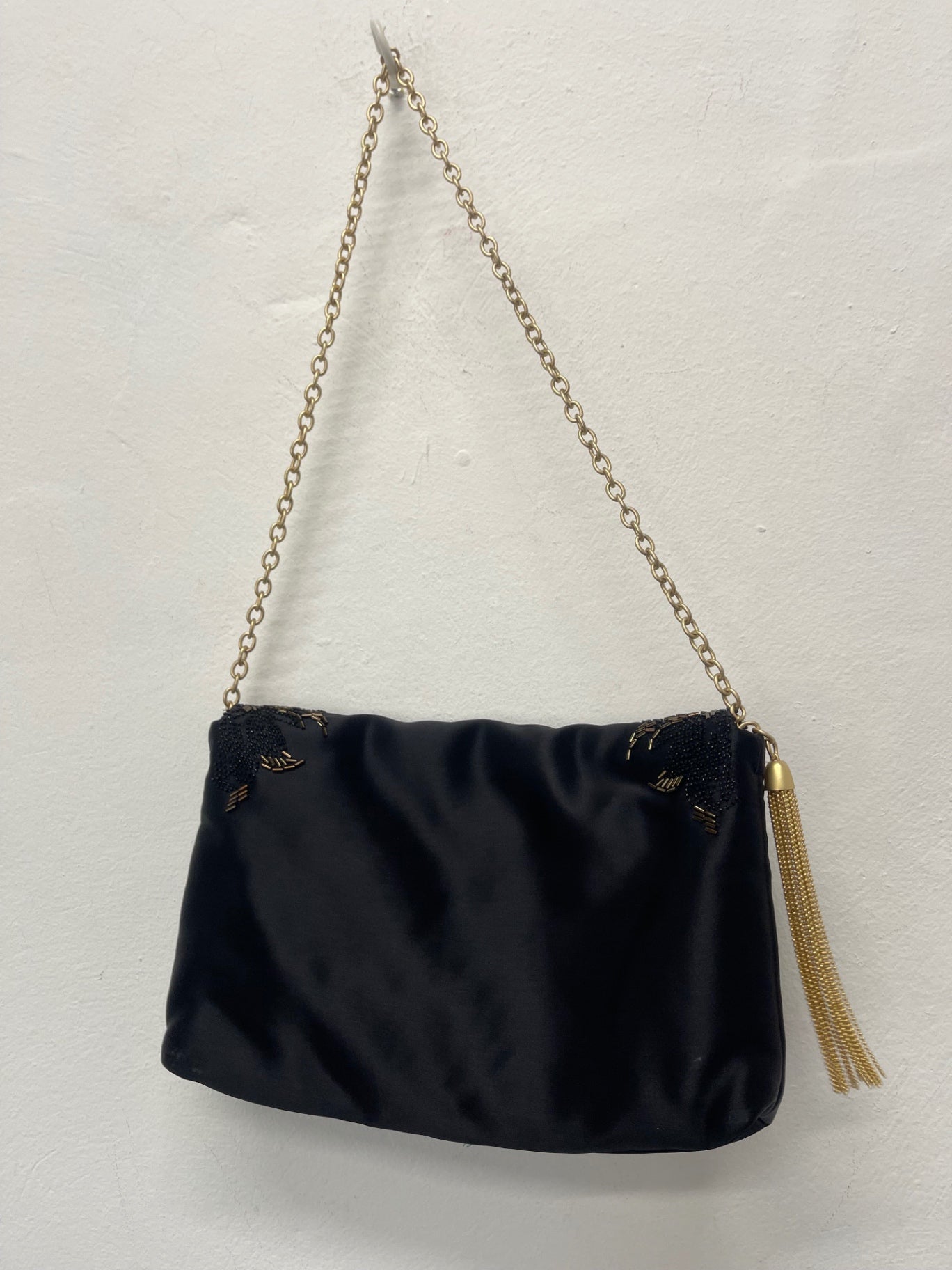 Stunning Shanghai Tang Handbag evening ornate Black & Gold Pure Silk FM547