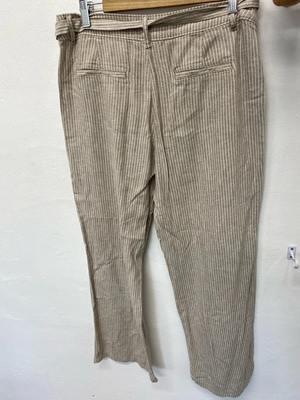 Stunning hessian striped linen blend wide leg trousers Uk12 R TU KW002