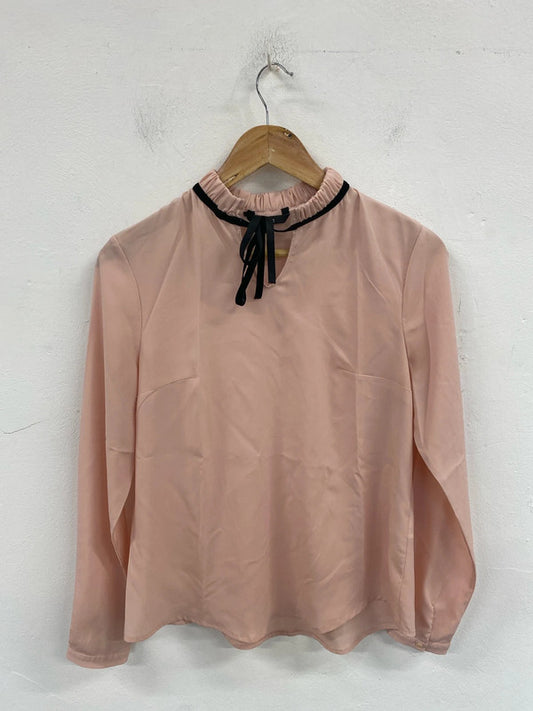 Nife Blush Pink Tie Neck Semi Sheer Blouse Size M AG006