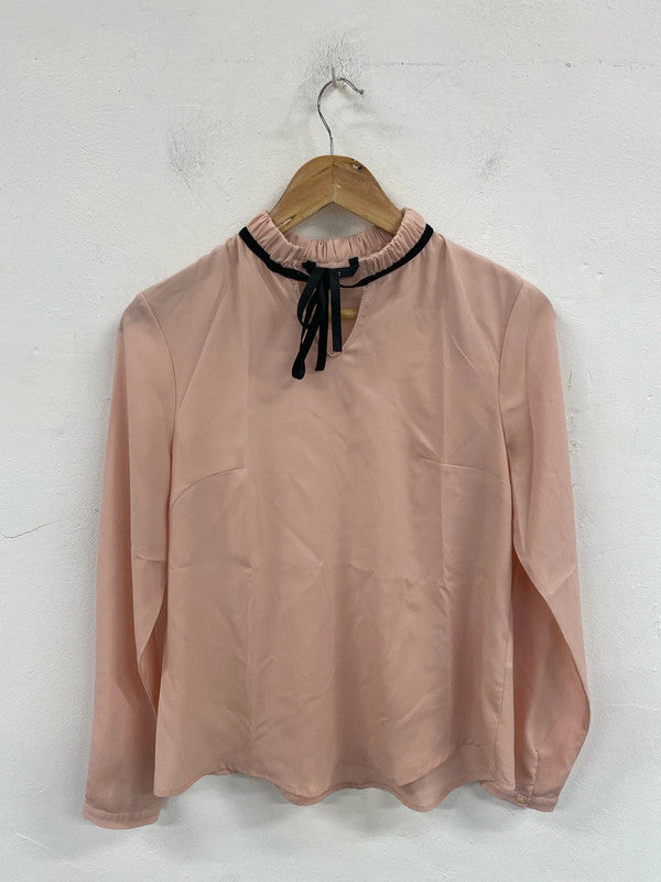 Nife Blush Pink Tie Neck Semi Sheer Blouse Size M AG006