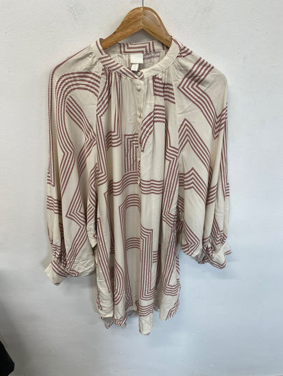 Fabulous H&M tunic Dress 12 Ivory with geometric Red Pattern DM002