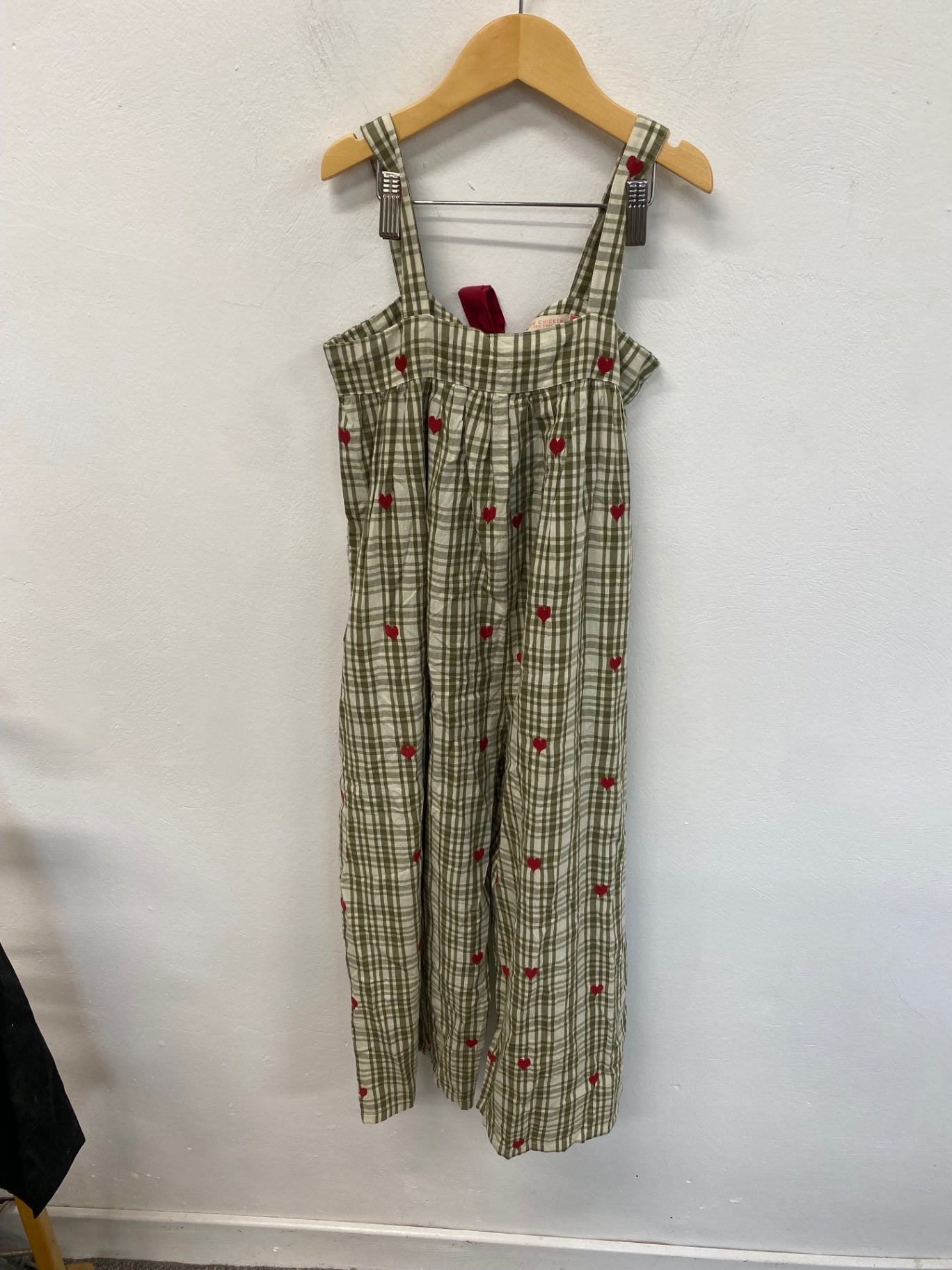 Fabulous Pink Chicken girls jumpsuit 8 years Green gingham DM002