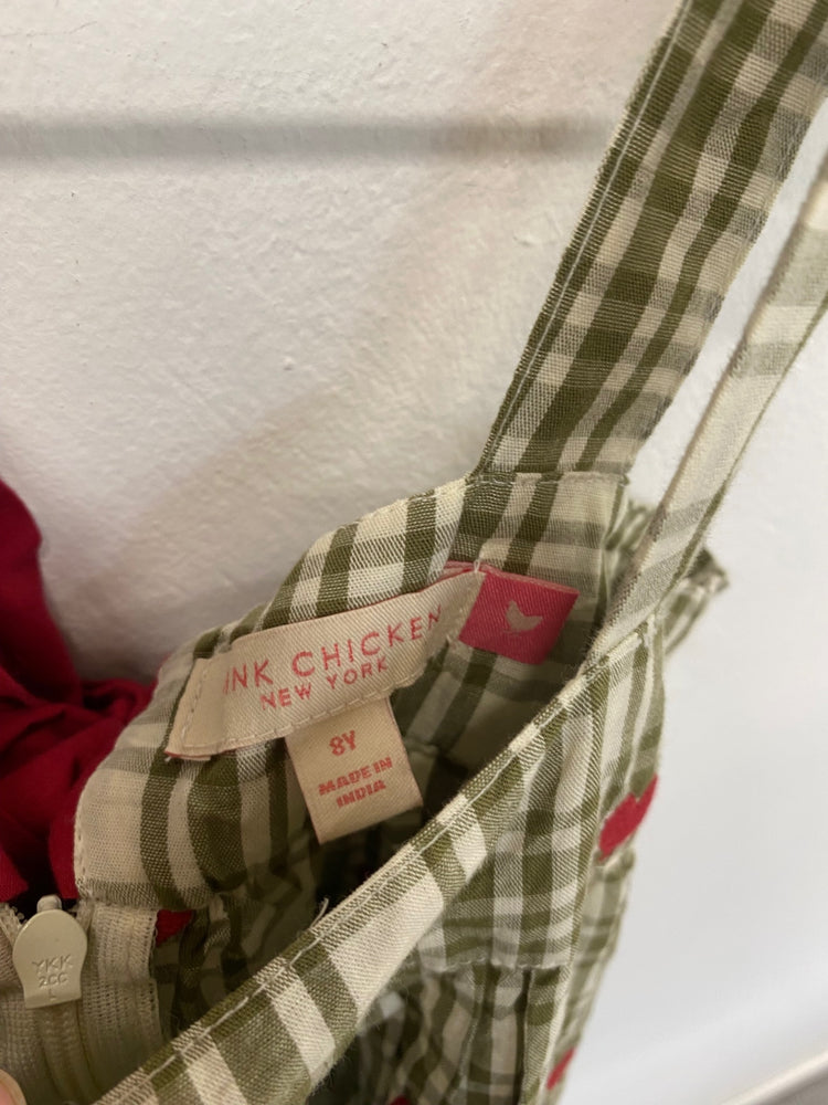 Fabulous Pink Chicken girls jumpsuit 8 years Green gingham DM002