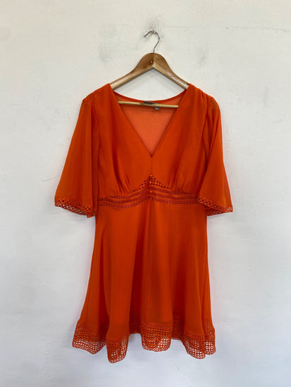 Fabulous ASOS Broderie Dress UK 16 Orange LB001