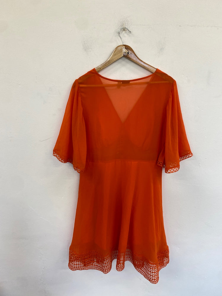 Fabulous ASOS Broderie Dress UK 16 Orange LB001