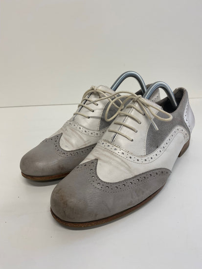 Fabulous Next Softwear leather Brogue UK 8 D Grey and White Glitter LK006