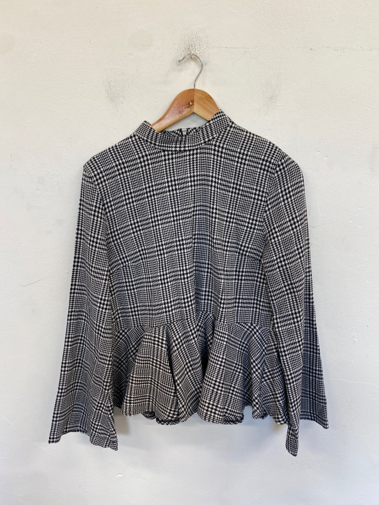 Fabulous Topshop Peplum Blouse UK 14 Black and White Houndstooth LB001