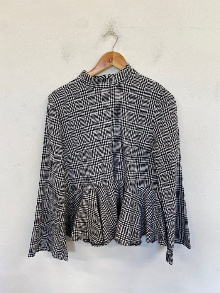 Fabulous Topshop Peplum Blouse UK 14 Black and White Houndstooth LB001