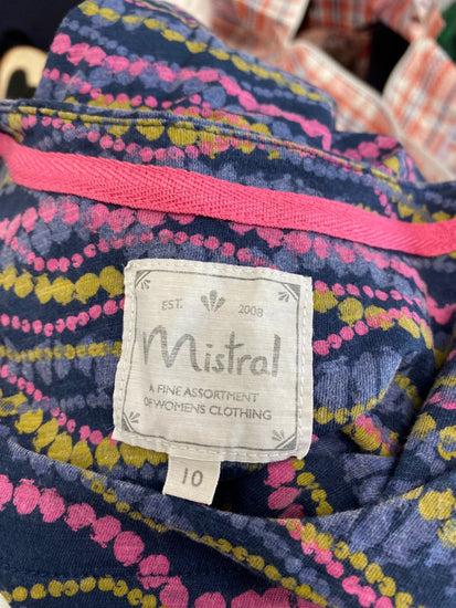 Fabulous Mistral Dress UK 10 Navy Blue with Multicolor Patterns WLH01