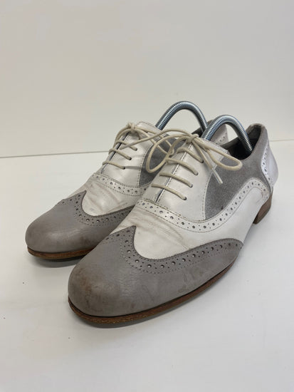Fabulous Next Softwear leather Brogue UK 8 D Grey and White Glitter LK006
