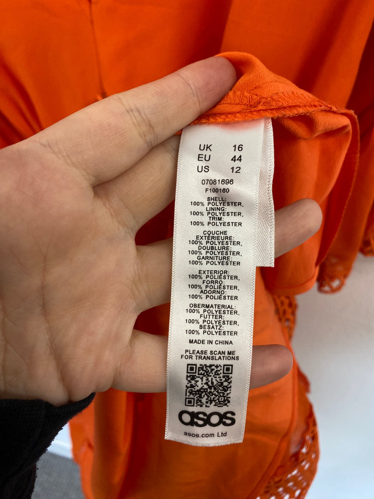 Fabulous ASOS Broderie Dress UK 16 Orange LB001