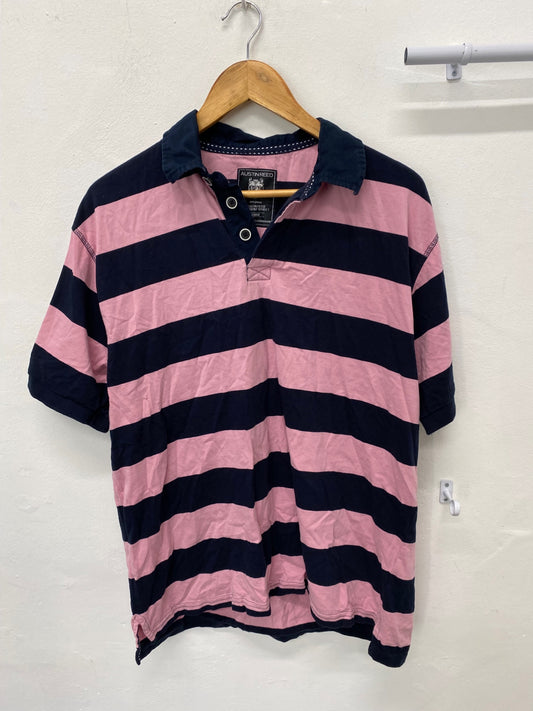 Fabulous Austin Reed Polo Shirt XL Pink and Navy Stripes KM001