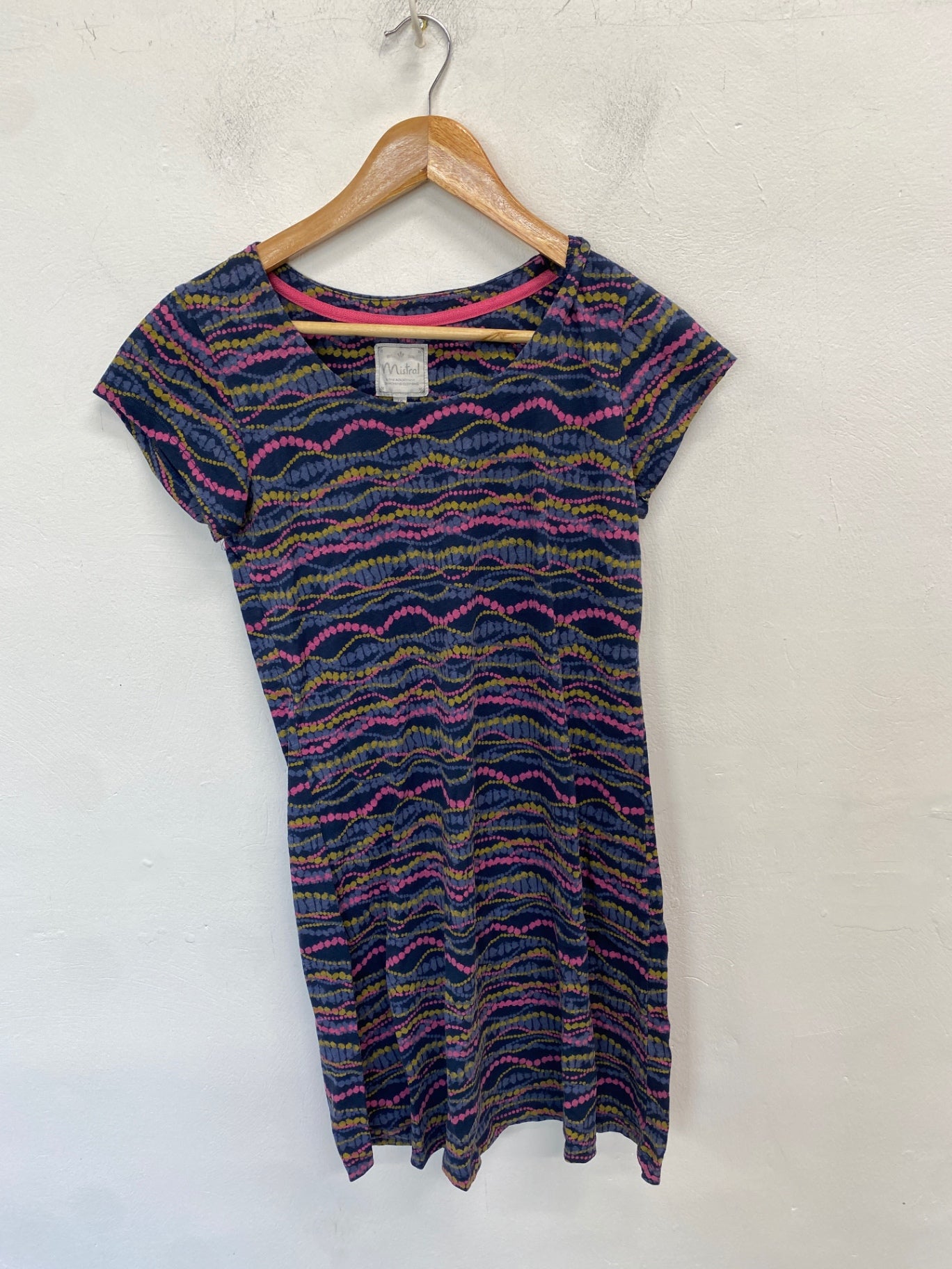 Fabulous Mistral Dress UK 10 Navy Blue with Multicolor Patterns WLH01