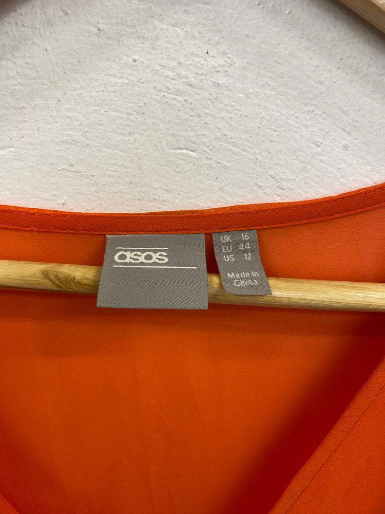 Fabulous ASOS Broderie Dress UK 16 Orange LB001