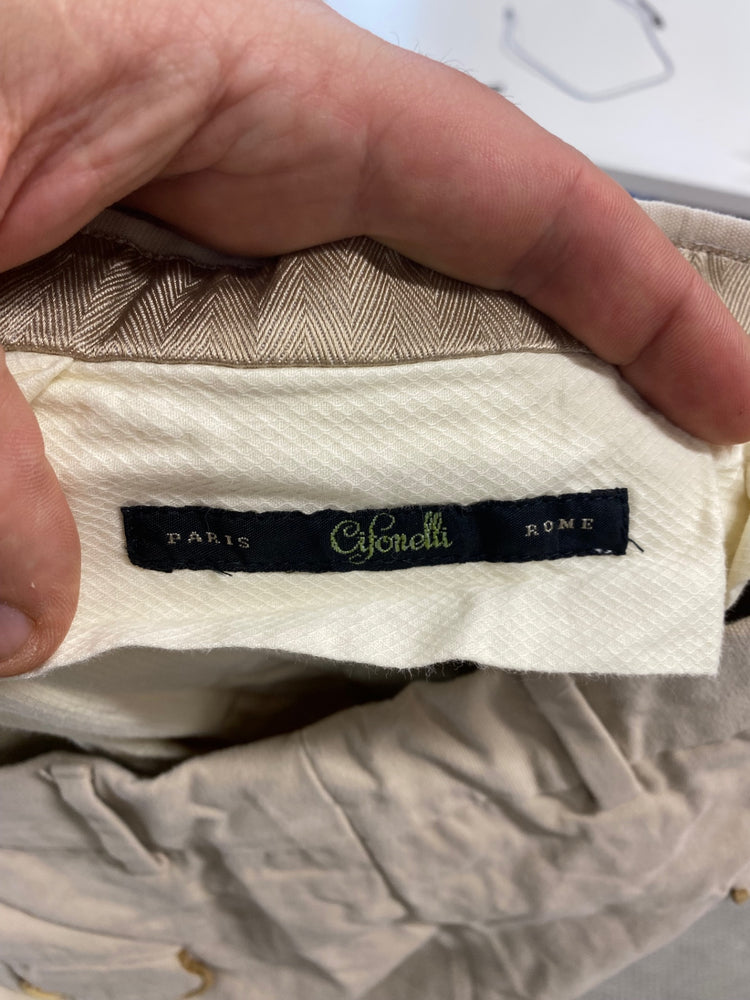 Classic Cifonelli chinos turn up leather trim 32”R Beige LC