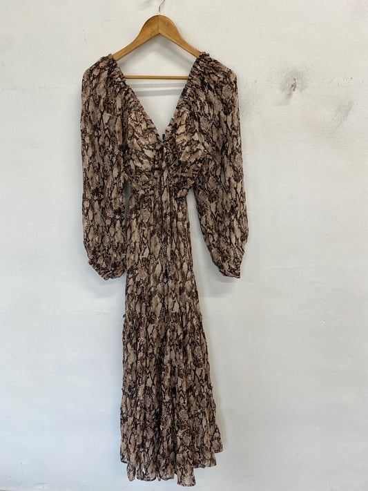 Fabulous Mint Velvet Maxi Dress UK 8 Brown snakeprint and beige RG020