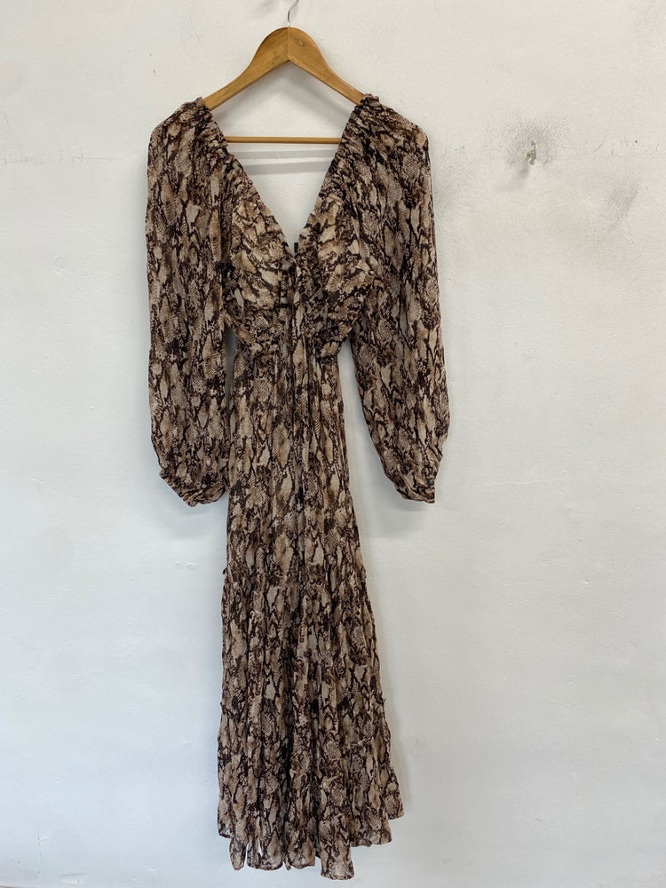 Fabulous Mint Velvet Maxi Dress UK 8 Brown snakeprint and beige RG020
