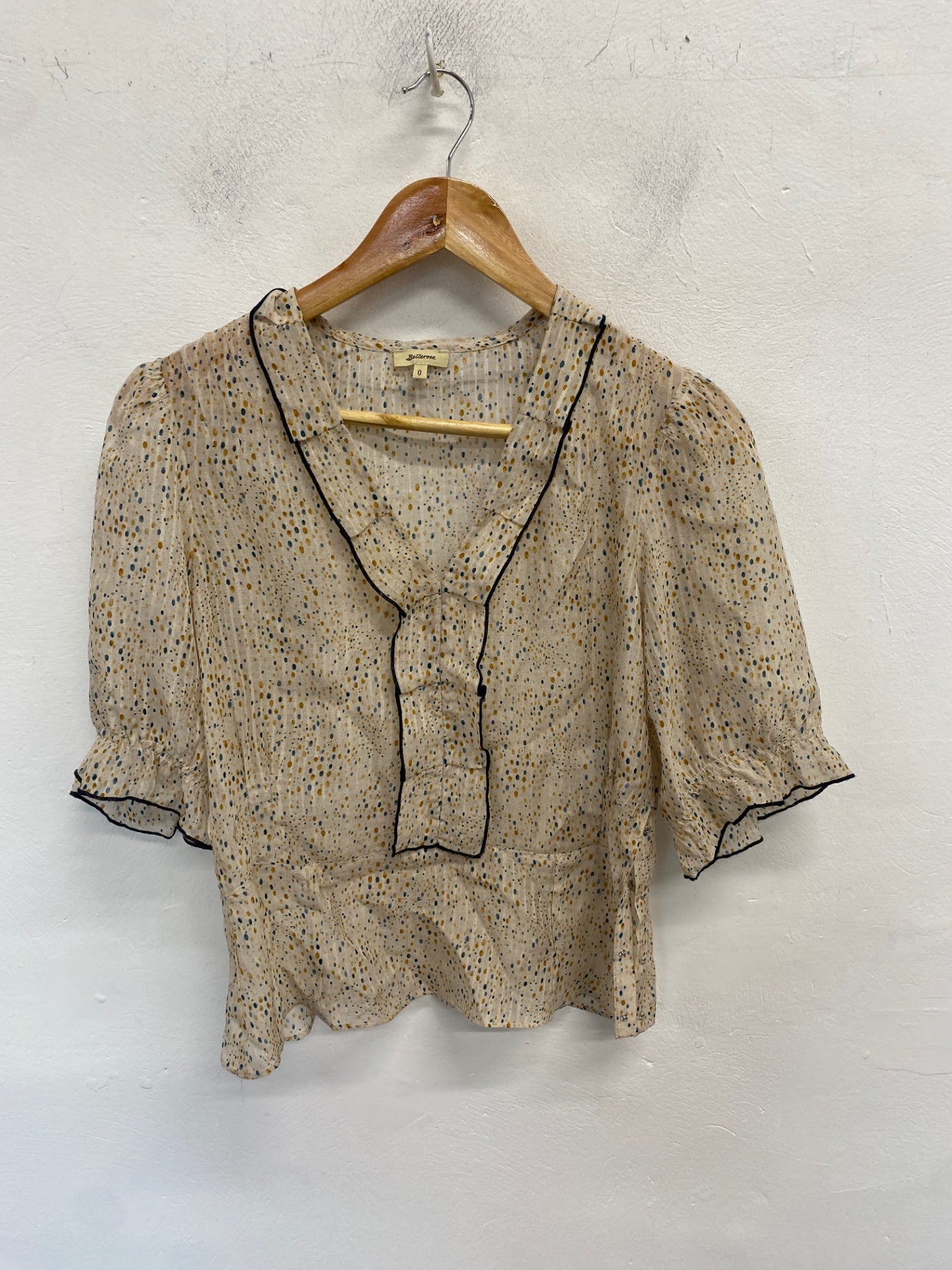 Fabulous Bellerose Blouse Uk 6 Beige with multicolored dots boho RG020