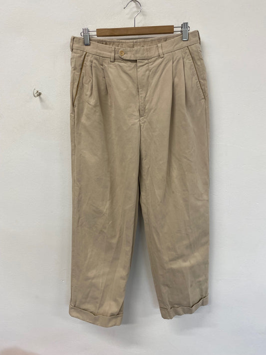 Classic Cifonelli chinos turn up leather trim 32”R Beige LC