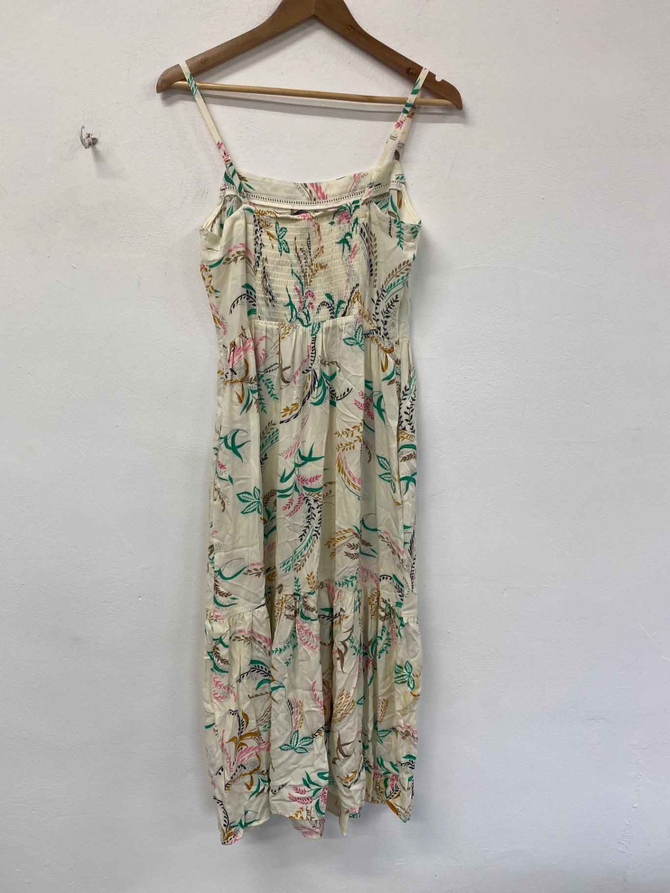 Boho Chic Marks & Spencers Midi Dress UK 8 Cream Multicolour Botanical Print RG020
