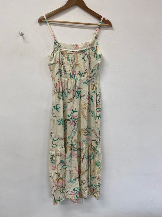 Boho Chic Marks & Spencers Midi Dress UK 8 Cream Multicolour Botanical Print RG020