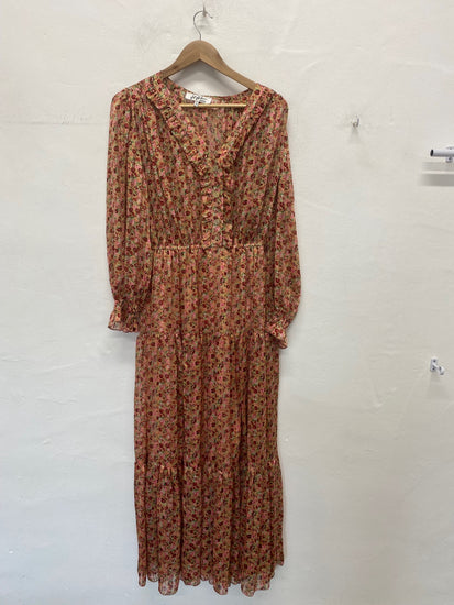 Fabulous Jeff Gallano Maxi Dress UK 12 Red and Green Floral RG020