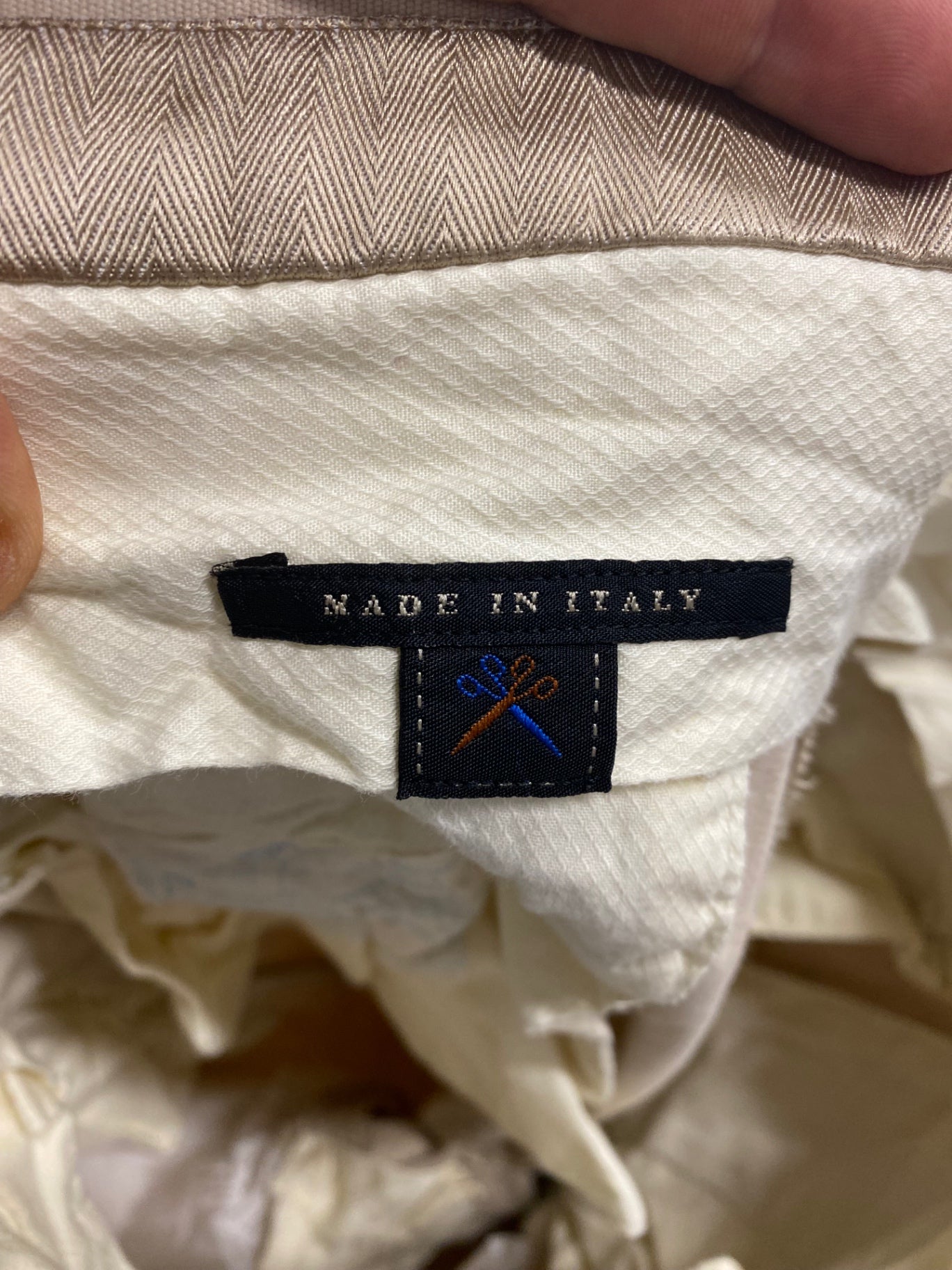 Classic Cifonelli chinos turn up leather trim 32”R Beige LC