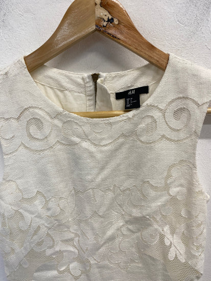 Gorgeous H&M Dress UK 8 Cream lace overlay midi boho RG020