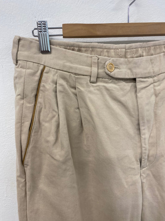 Classic Cifonelli chinos turn up leather trim 32”R Beige LC