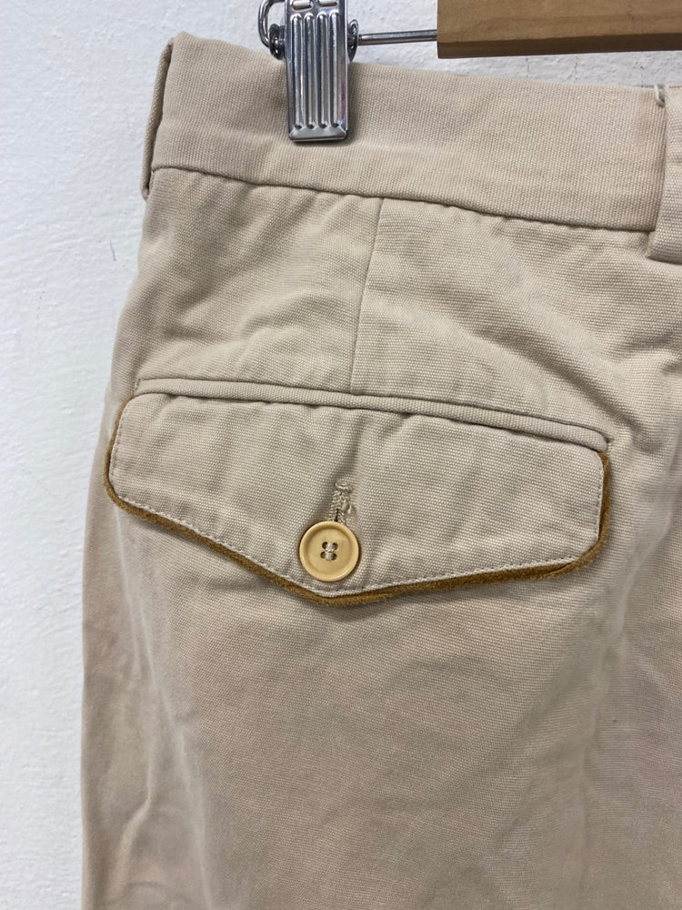 Classic Cifonelli chinos turn up leather trim 32”R Beige LC