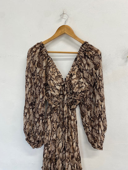 Fabulous Mint Velvet Maxi Dress UK 8 Brown snakeprint and beige RG020