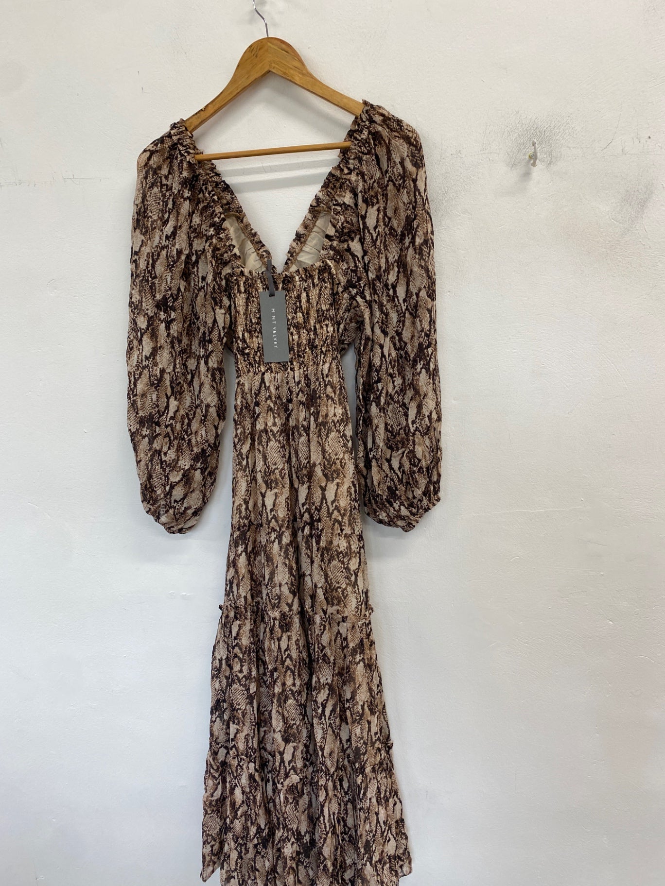 Fabulous Mint Velvet Maxi Dress UK 8 Brown snakeprint and beige RG020