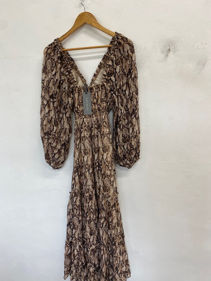Fabulous Mint Velvet Maxi Dress UK 8 Brown snakeprint and beige RG020