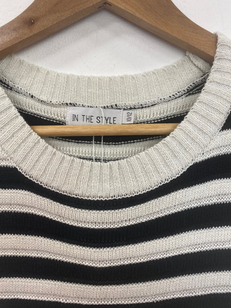 Fabulous In The Style Knit Dress UK 10/12 Black and off-white stripes RG020