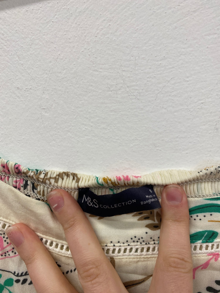 Boho Chic Marks & Spencers Midi Dress UK 8 Cream Multicolour Botanical Print RG020